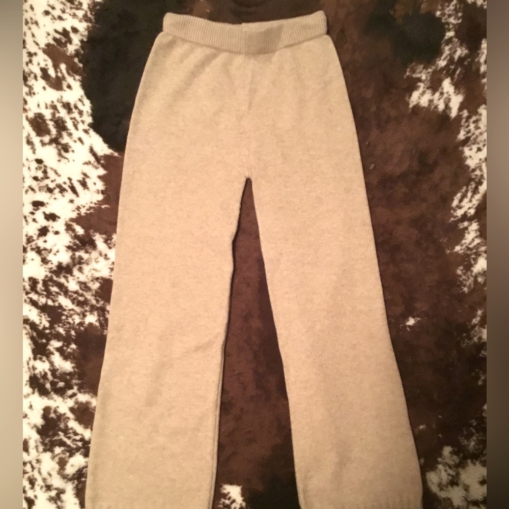 Entro Beige Ribbed Knit Wide Leg Sweater Pants - Size Large